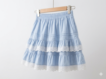 Light Blue Tiered Eyelet Lace Mini Skirt
